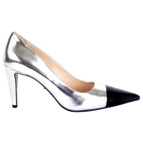 prada silver patent leather point toe pumps|prada velvet pumps.